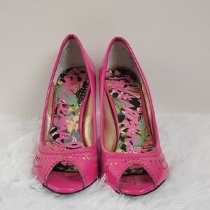 Betsey Johnson Betseyville Pink Peep-Toe Retro Pinup  Feminine Coquette Girl